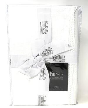 PiuBelle White Queen Sheet Set 100% Cotton Crochet Border Trim NWT Portugal